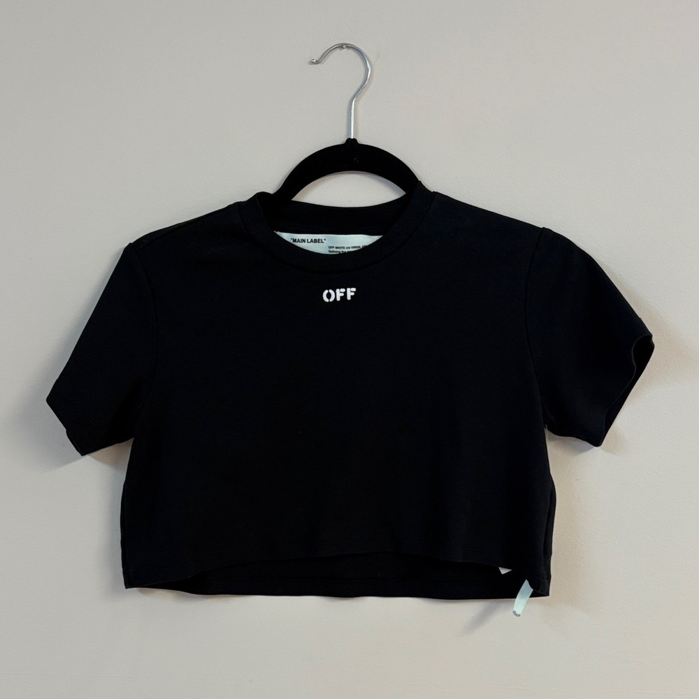 Off-White Black Cotton Crop T-shirt Top size M - Picture 3 of 7